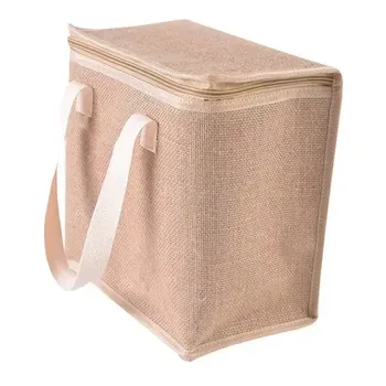 Custom Insulated Natural Jute Lunch Cooler Bag