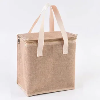 Custom Insulated Natural Jute Lunch Cooler Bag