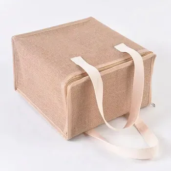Custom Insulated Natural Jute Lunch Cooler Bag
