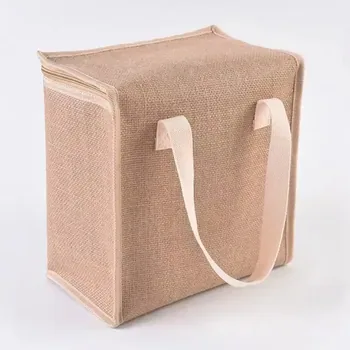 Custom Insulated Natural Jute Lunch Cooler Bag