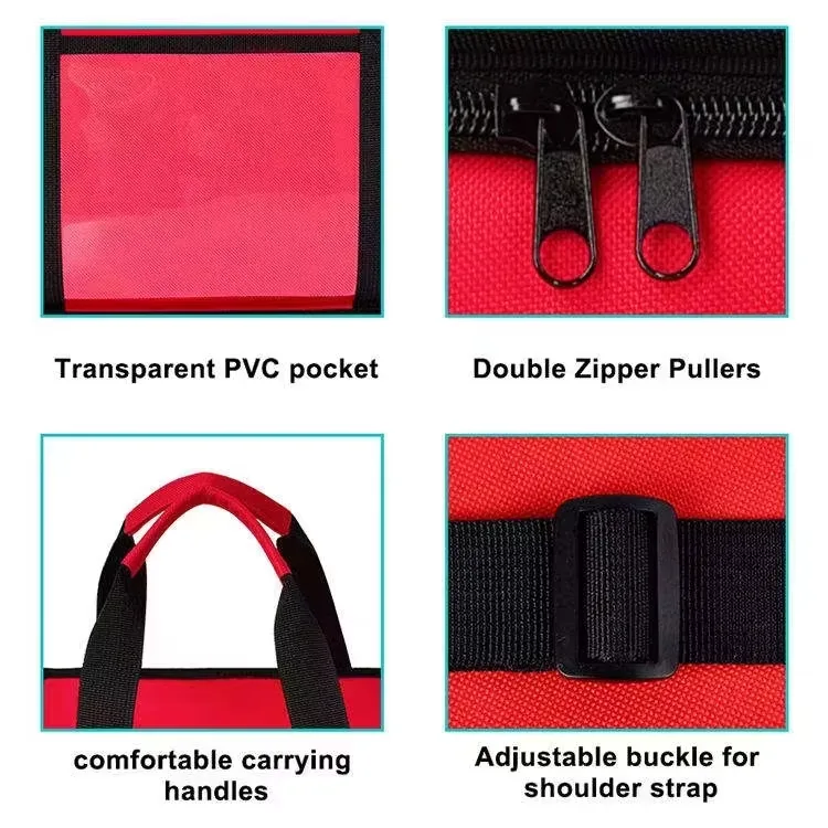 Red insulated food delivery cooler bag with handles and zipper closure