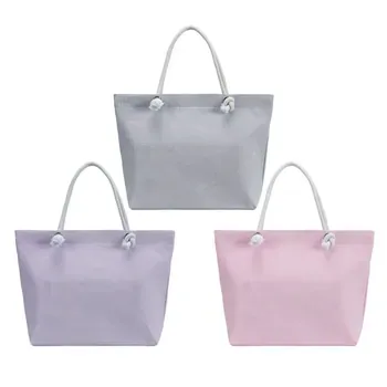 Coated Striped Canvas Zipper Tote with Pockets
