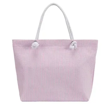 Coated Striped Canvas Zipper Tote with Pockets
