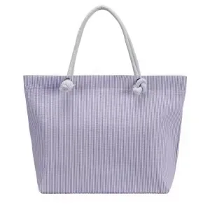 Coated Striped Canvas Zipper Tote with Pockets