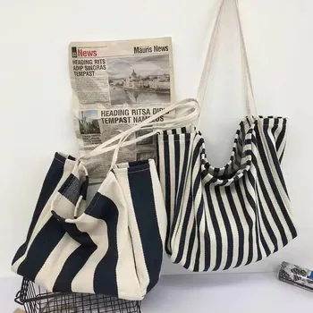 Premium Striped Canvas Shopping Tote