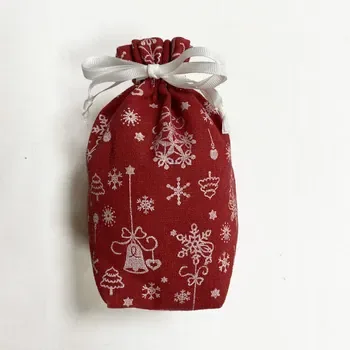 Custom Christmas-Print Canvas Drawstring Gift Bag