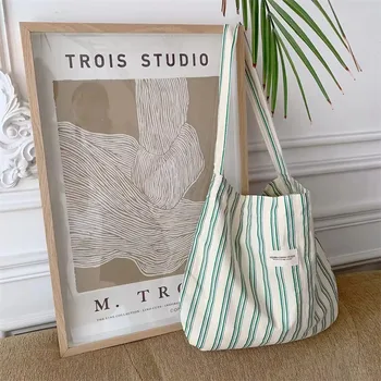 Striped Canvas Underarm Shoulder Tote
