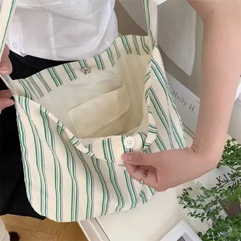 Striped Canvas Underarm Shoulder Tote