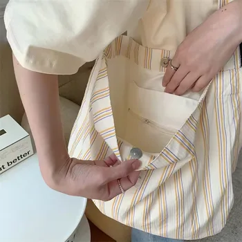 Striped Canvas Underarm Shoulder Tote