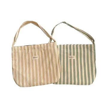 Striped Canvas Underarm Shoulder Tote