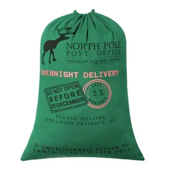 Custom Christmas-Print Cotton Drawstring Gift Bag