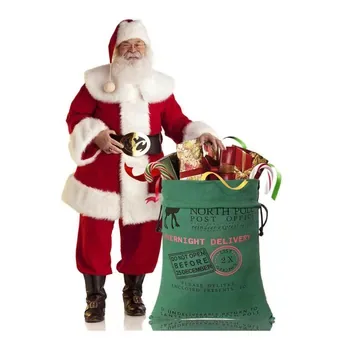Custom Christmas-Print Cotton Drawstring Gift Bag