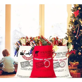Custom Christmas-Print Cotton Drawstring Gift Bag