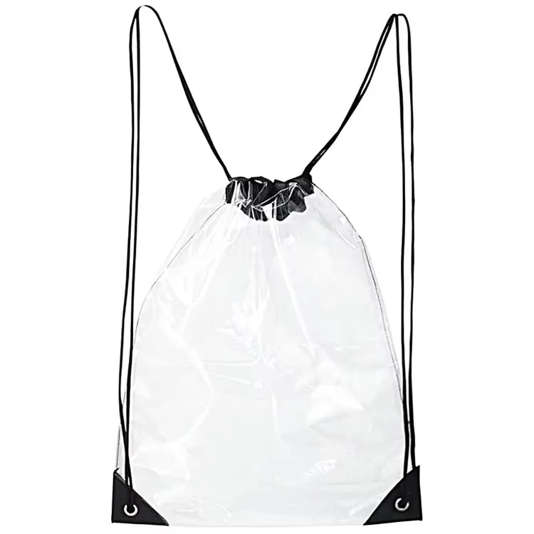 Clear PVC stadium backpack with drawstring closure and black trim