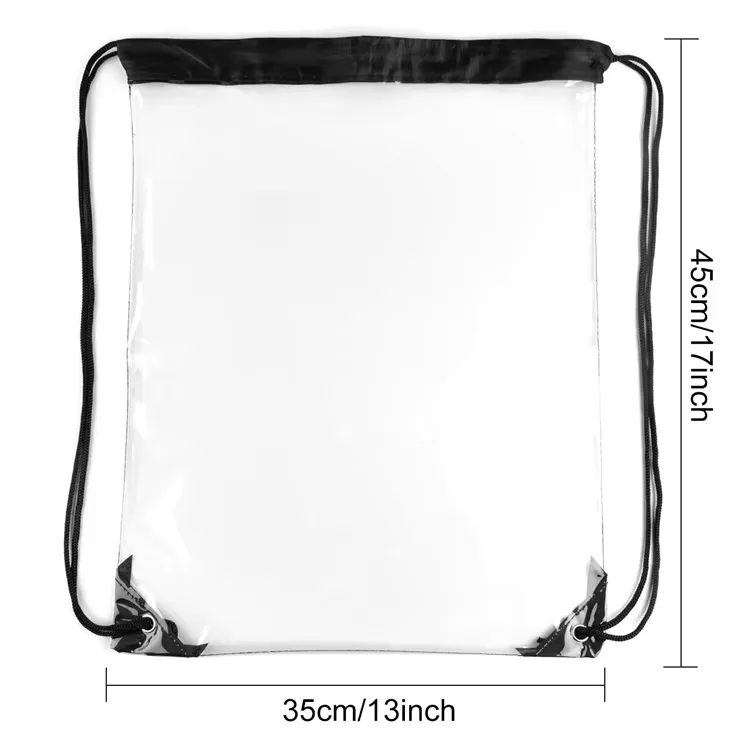 Clear PVC stadium backpack with drawstring closure and black trim
