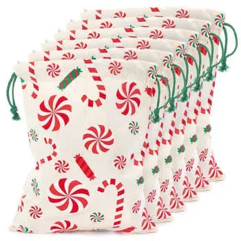 Custom Christmas-Print Cotton Canvas Drawstring Gift Bag ZG20240417L22