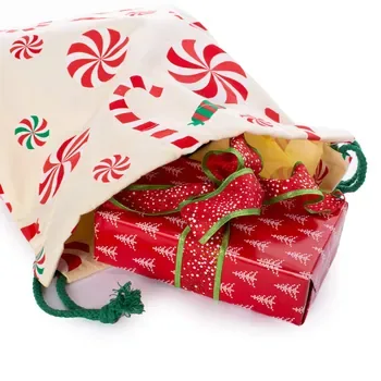 Custom Christmas-Print Cotton Canvas Drawstring Gift Bag ZG20240417L22