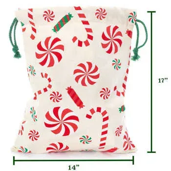 Custom Christmas-Print Cotton Canvas Drawstring Gift Bag ZG20240417L22