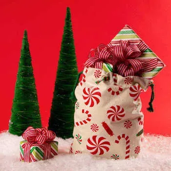Custom Christmas-Print Cotton Canvas Drawstring Gift Bag ZG20240417L22