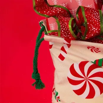 Custom Christmas-Print Cotton Canvas Drawstring Gift Bag ZG20240417L22