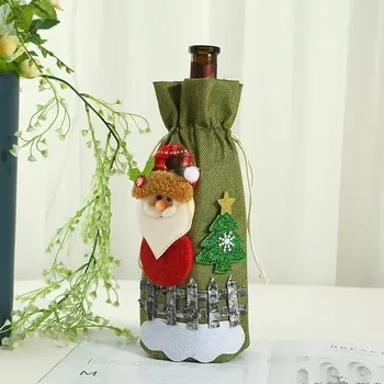 Custom Drawstring Christmas-Print Red Canvas Wine Bottle Bag