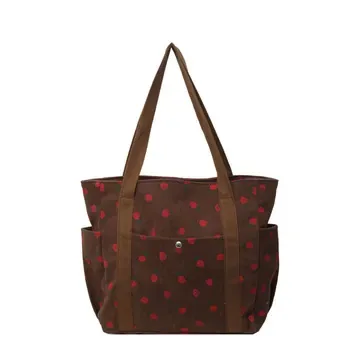 Strawberry Corduroy Shoulder Tote 39x33x9cm