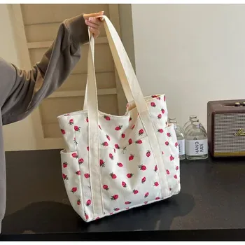 Strawberry Corduroy Shoulder Tote 39x33x9cm