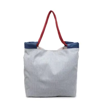 Striped Cotton Screen-Print Shoulder Tote