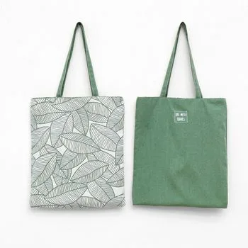 Double-Sided Leaf-Print Cotton Tote Bag