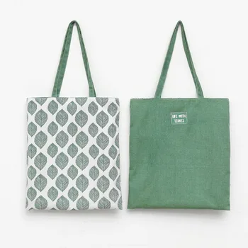 Double-Sided Leaf-Print Cotton Tote Bag