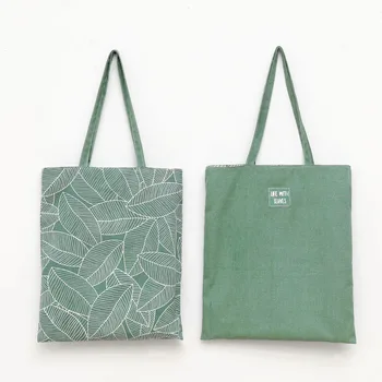Double-Sided Leaf-Print Cotton Tote Bag