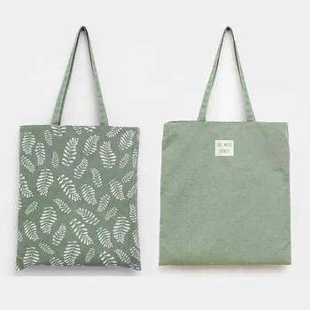 Double-Sided Leaf-Print Cotton Tote Bag