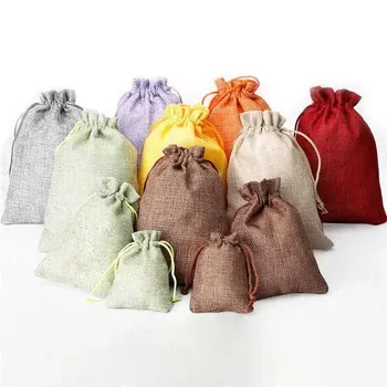 Custom Christmas-Print Hemp cloth Drawstring Gift Bag