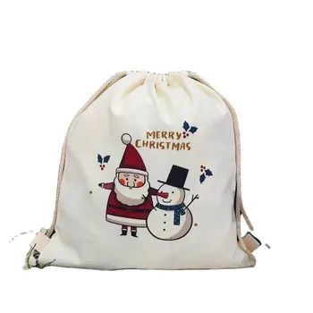 Custom Drawstring Christmas-Print Canvas Backpack