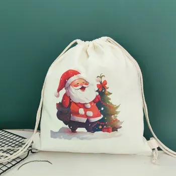 Custom Drawstring Christmas-Print Canvas Backpack