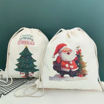 Custom Drawstring Christmas-Print Canvas Backpack