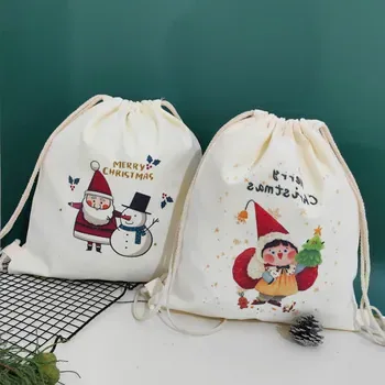 Custom Drawstring Christmas-Print Canvas Backpack