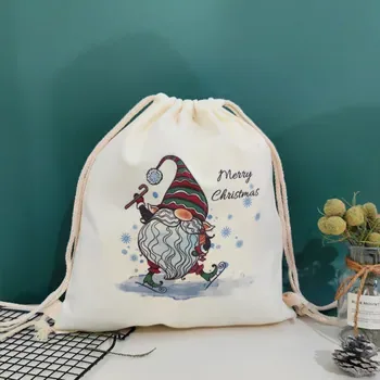 Custom Drawstring Christmas-Print Canvas Backpack
