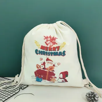 Custom Drawstring Christmas-Print Canvas Backpack