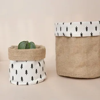 Round Jute Linen Planter Storage Basket