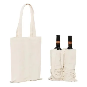 Lined Cotton Wine Bottle Drawstring Bag