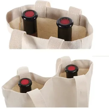Lined Cotton Wine Bottle Drawstring Bag