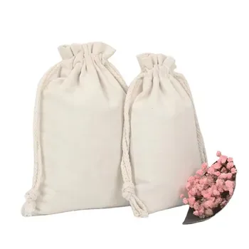 Custom Beige Cotton Canvas Drawstring Bag Style 850