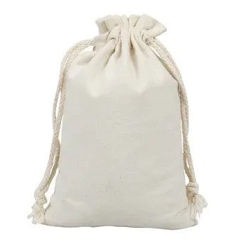 Custom Beige Cotton Canvas Drawstring Bag Style 850