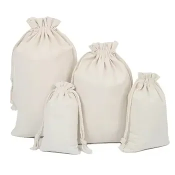Custom Beige Cotton Canvas Drawstring Bag Style 850
