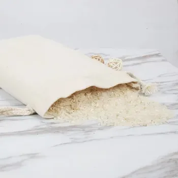 Custom Beige Cotton Canvas Drawstring Bag Style 850