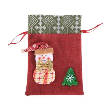Custom Christmas-Print Red Canvas Drawstring Gift Bag