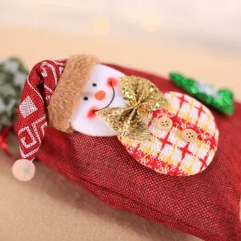 Custom Christmas-Print Red Canvas Drawstring Gift Bag