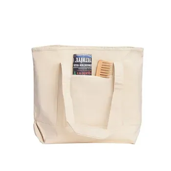 Custom White Cotton Canvas Shopping Tote with Front Pocket