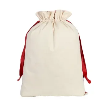 Custom Christmas-Print Cotton Canvas Drawstring Gift Bag